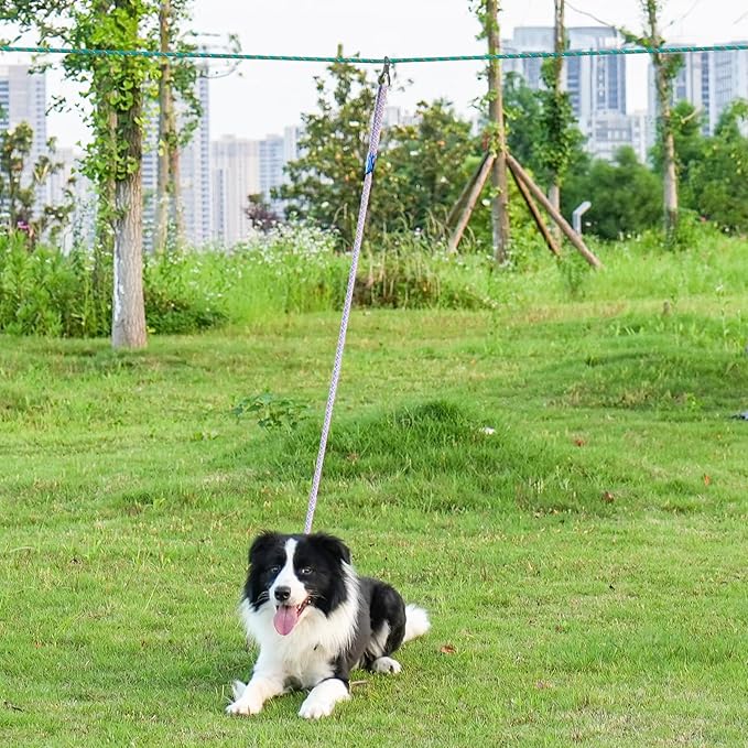 XiaZ Dog Tie Out Cable for Camping, 50ft Portable Overhead Trolley System for Dogs up to 200lbs,Dog Lead for Yard, Camping, Parks, Outdoor Events,5 min Set-up
