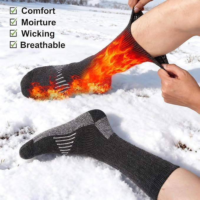 Merino Wool Socks for Men and Women Thermal Crew Winter Hiking Warm Boot Socks For Work With Cushioned Sole 3 Pairs