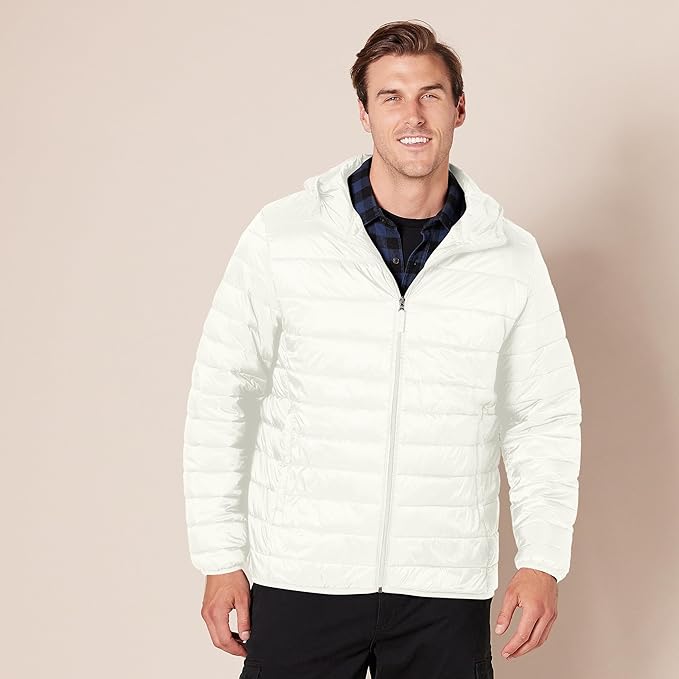 Amazon Essentials Men's Lightweight Water-Resistant Packable Hooded Puffer Jacket