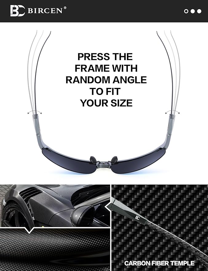 BIRCEN Polarized Carbon-Fiber Sunglasses for Men: Ultralight UV Protection Sun Glasses for Outdoor Sports Fishing Golf Hiking