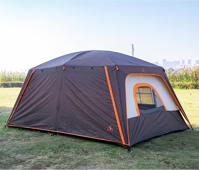 KTT Extra Large Tent 6-10-12-14 Person(A),Family Cabin Tents,2 Rooms,3 Doors and 3 Windows with Mesh,Straight Wall,Waterproof,Double Layer,Big Tent for Outdoor,Picnic,Camping,Family Gathering