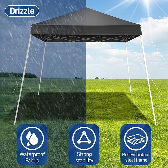 Outvita Canopy 6x6' Pop Up Commercial Instant Gazebo Tent, Waterproof & UV Protection Canopy Tent with Slant Legs for Party Wedding Birthday BBQ Events