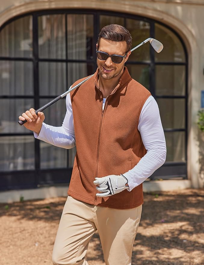 COOFANDY Mens Polar Fleece Vest Lightweight Sleeveless Jacket Warm Zip up Outerwear Vests with Zipper Pockets for Hiking