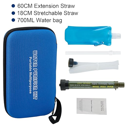 Water Filter Straw Kit Outdoor Portable Personal Water Filter Straw Water Purifier Survival Gear and Equipment for Hiking Camping Travel Army Green