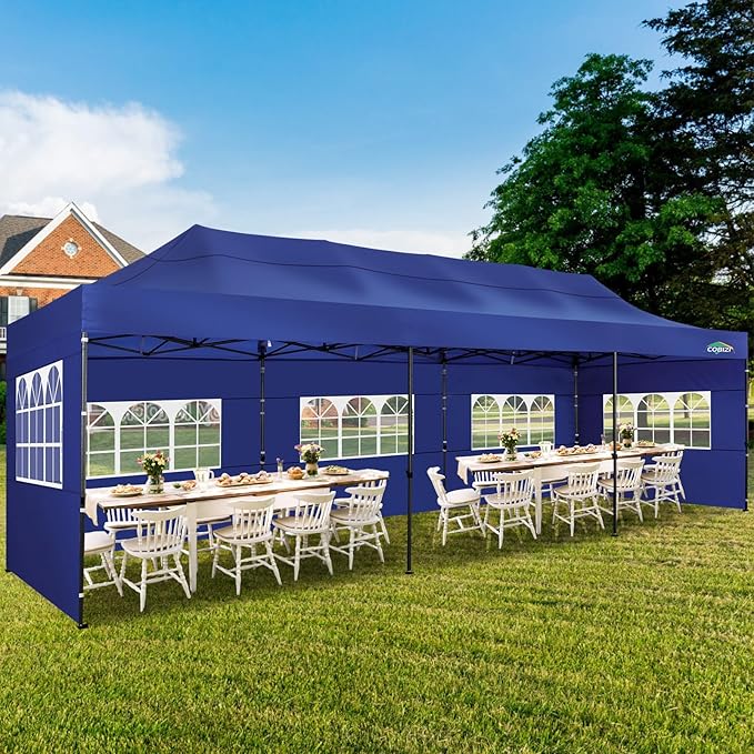 COBIZI 10x30 Pop up Canopy Tent 10x30 Canopy with Sidewalls, Heavy Duty Party Tent Tents for Parties, Foldable UPF 50+ Waterproof Commercial Easy up Canopy with Roller Bag, Navy Blue(Windproof)