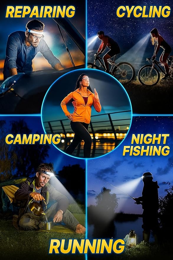 3-Pack Rechargeable LED Headlamps – High-Power USB Headlights COB Floodlight & Motion Sensor – Super Bright, Adjustable Beam, Water-Resistant – Ideal for Camping, Work, Fishing, Biking, Running