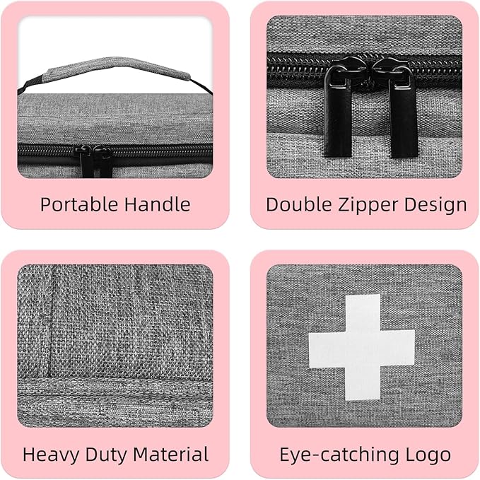 First Aid Bag Empty, Small Medicine Bag Portable Medical Supplies Organizer for Travel, Home, Office, Car, Outdoor, Camping, Hiking (Gray)