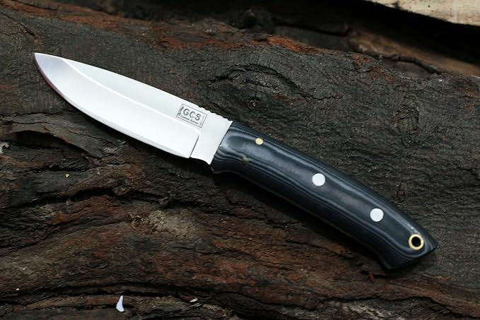 GCS Handmade D2 Steel Hunting Knife with Micarta Handle, Full Tang Blade, and Leather Sheath for Hunting Hunting Camping Survival EDC-GCS 965