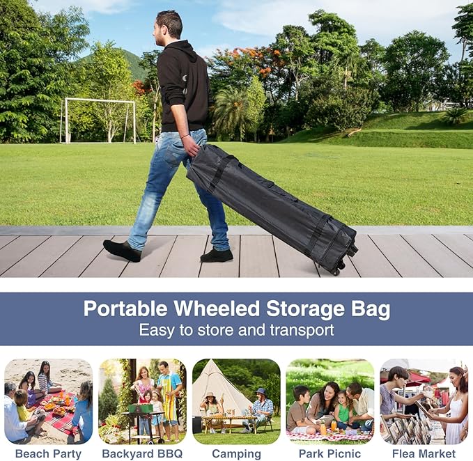 Tangkula 10x10Ft Pop up Canopy with Sidewalls, UPF50+ Portable Outdoor Screen Tent with Mesh Netting, Wheeled Bag, 8 Stakes, 4 Wind Ropes, Easy Set-Up Canopy Tent for Beach Party Event Camping (White)