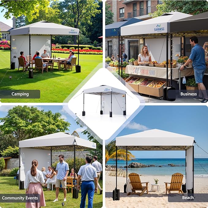 8X8 Pop Up Canopy Tent,Removable Pockets Sidewall for Extra Storage,Easy Up Canopy,Heavy Duty One Person Set Up Event Tent,White