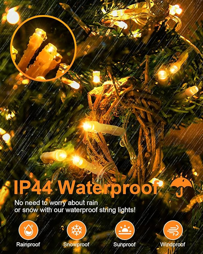 Total 250FT 760 LED Christmas Lights, 2 Packs 380 LED Outdoor String Lights Waterproof, Timer & Memory, 8 Modes Dimmable Plug in Fairy Lights for Tree Outside Xmas Holiday Decorations,Warm White