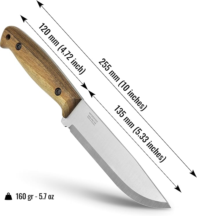 BPSKNIVES Adventurer - Bushcraft Knife - Fixed-Blade Carbon Steel Knife with Leather Sheath and Firestarter - Outdoor Full Tang Knives - Camping Knives - Survival Tactical Camp Knives