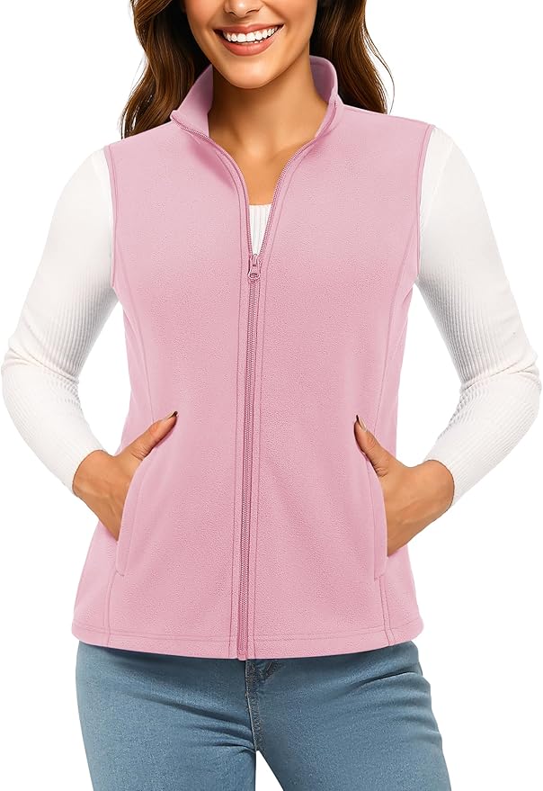 TACVASEN Women's Fleece Vest Lightweight Warm Vests Outerwear Sleeveless Zip Jacket Fall Winter Soft Vest with Pockets