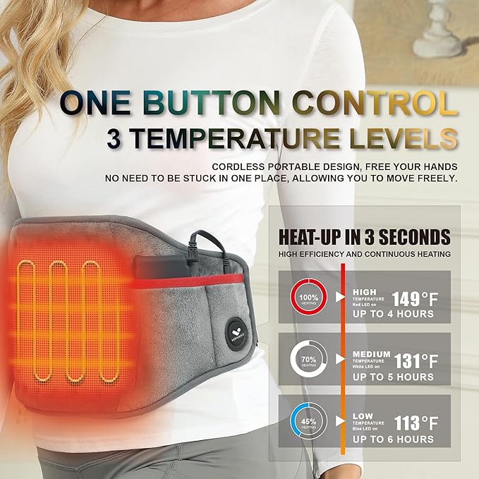 Vofuoti Cordless Heating Pad, Portable Heated Pad with Battery and 3 Heat Settings, Rechargeable Electric Heating Pads for Back, Abdomen, Gifts for Women Men