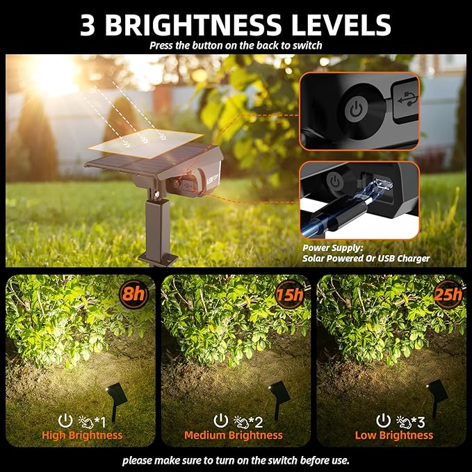 Solar Lights Outdoor Waterproof Landscape Lights, 40 LEDs Solar Spot Light Outdoor Spotlights with 3 Light Modes, USB & Solar Powered Garden Yard Wall Lights Auto On/Off for Patio 6 Pack