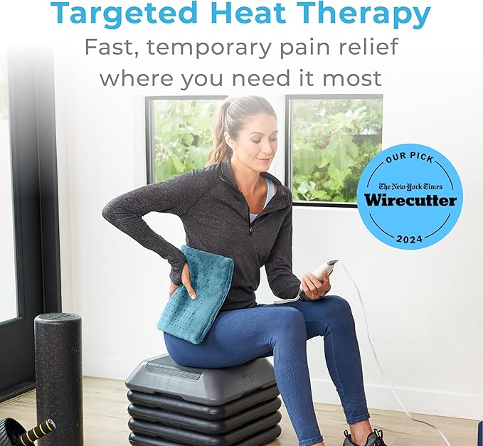 Pure Enrichment® PureRelief XL Heating Pad - 12" x 24" Electric Heating Pad for Back Pain & Cramps, 6 Heat Settings, Soft Machine Wash Fabric, Auto-Off & Moist Heat (Blue)