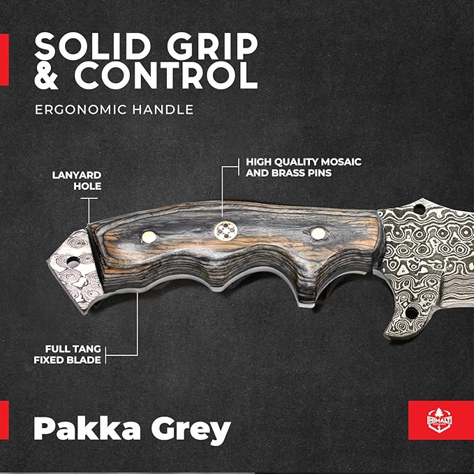 Handmade 10.5” Damascus knife- Fixed Blade Hunting Knife with Sheath-Pakka Wood Handle-Bushcraft knife-Survival Knife-Camping knife- Ideal For EDC, skinning, Camping, Outdoor-Best Hunting Knives For Men.
