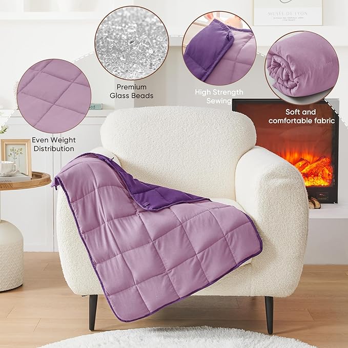 Purple Weighted Lap Blanket for Adults 5lbs, 24"x29" Cooling Heavy Blanket, Portable Travel Weighted Blankets, Soft Small Blankets for Sleeping