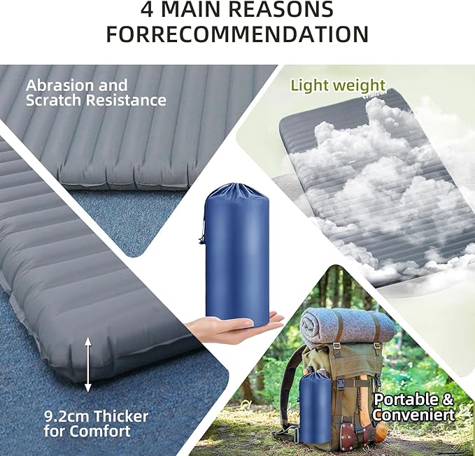 Inflatable Sleeping Pad with R-Value 7.7, Camping & Backpacking Mat 78"x53.5", Waterproof & Durable 40D Nylon, Ultralight & Compact for Cold Weather, 2-Person Sleeping Pad for Outdoor Adventures