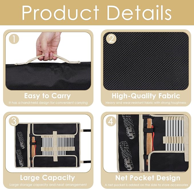 Camping Stake Storage Organizer - Waterproof Oxford Bag for Tent Pegs and Hammer, Camping Accessories, Storage Kit for Hiking, RV Travel (Black)