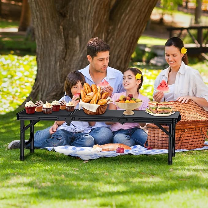 FUNYKICH 3ft Low Folding Picnic Table(34.2''x15.7''x10.3''), Thicker Aluminum Legs Beach Table with Handle & Carry Bag, Lightweight Small Camping Table for Picnic Beach Camping Party, Black