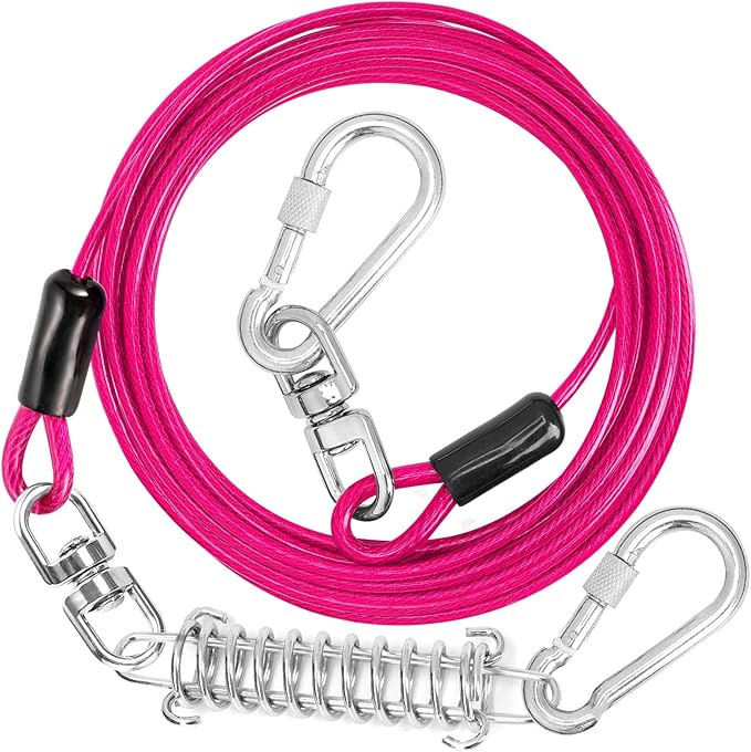 Jenico Dog Tie Out Cable - 10/15/20/30/40/50/70/100/150FT Runner Cable with Swivel Hook and Shock Spring, for Small to Medium Pets Up to 500 LBS