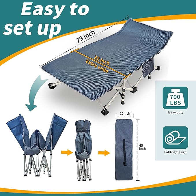 2-Pack Oversize XXL Camping Cot with Comfortable Mattress Cots for Sleeping Extra Wide Folding Cot for Adults Heavy Duty Camping Bed 79" L x 32" W x 18" H with Carry Bag for Home Office Outdoor