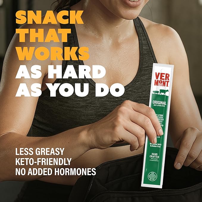 Snack Sticks by Vermont Smoke & Cure – Original Flavor – Beef & Pork – Healthy Meat Protein – 1oz Jerky Stick – 24 count carton