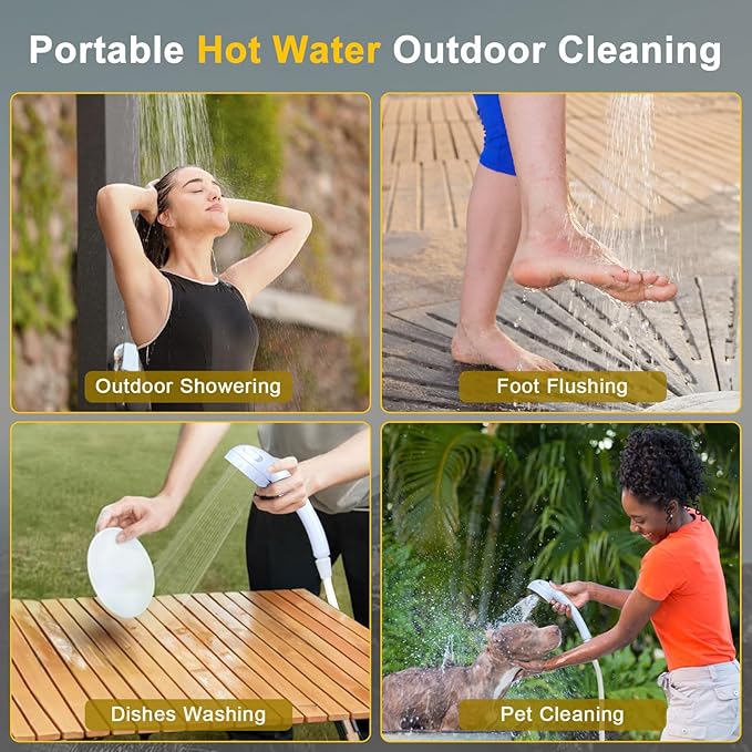 Portable Propane Water Heater for Camping Shower, 40,900 BTU 4500mAh Rechargeable Battery, Tankless Water Shower for Outdoor Shower with Pump, Table Top Camp Water Heater for Camping and Vacationing