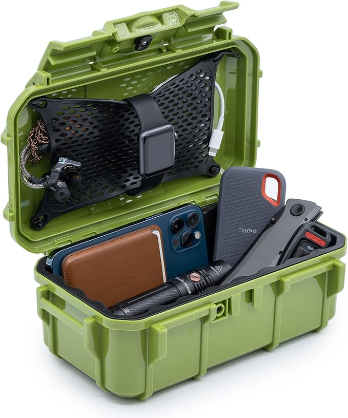 Evergreen 57 Waterproof Dry Box Protective Case - Travel Safe/Mil Spec/USA Made - for Cameras, Phones, Ammo Can, Camping, Hiking, Boating, Water Sports, Knives, & Survival (Green)