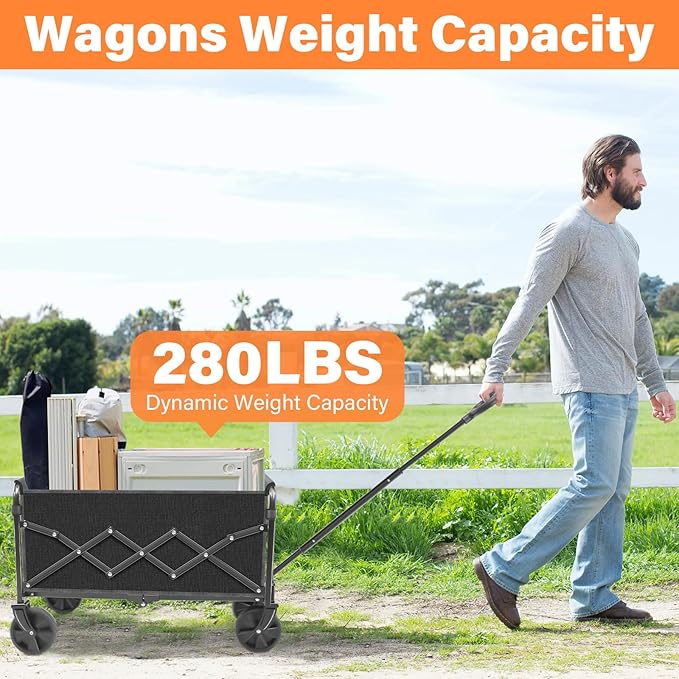 Wagons Carts Foldable - Collapsible Wagon Cart with Wheels Foldable - Utility Folding Wagon Cart for Sports Camping Grocery, Black