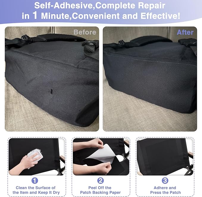 Canvas Repair Patch 9×11 Inch 3Pcs Waterproof Self-Adhesive Fabric Repair Patch for Tents,Boat Cover,Pop Up Canopy,Patio,Bags,Car Seats,Sofas,Furniture Cover(Black)