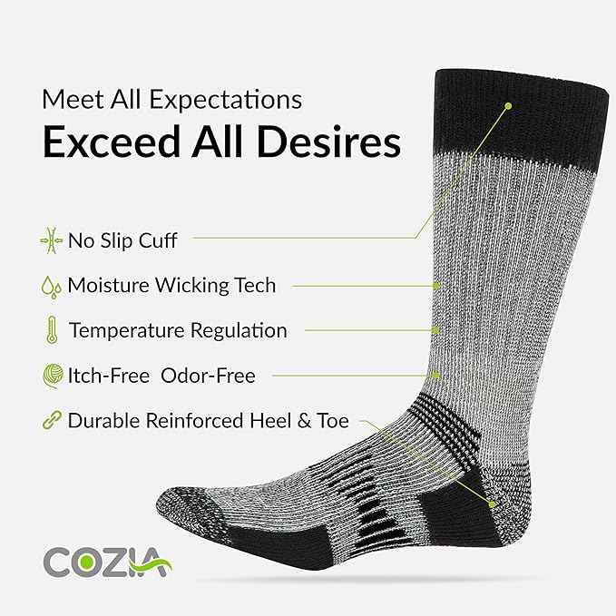 COZIA Merino Wool Socks for Men and Women Warm thermal Boot Hiking Socks 3 Pairs