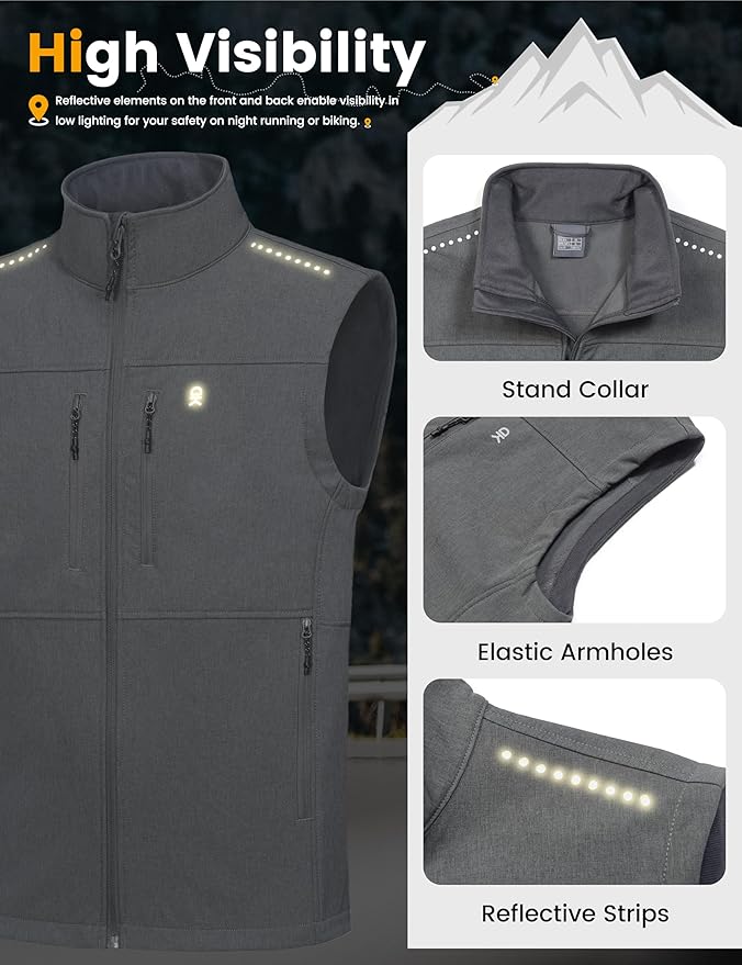 Little Donkey Andy Men's Golf Vest Warm Fleece Lining Hiking Vests Zip Up Sleeveless Outerwear Jacket