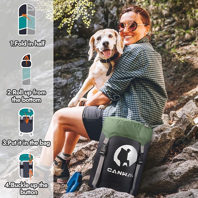 CANWAY Flannel Sleeping Bag for Adults & Kids - Camping & Backpacking - Cold & Warm Weather - Compression Sack