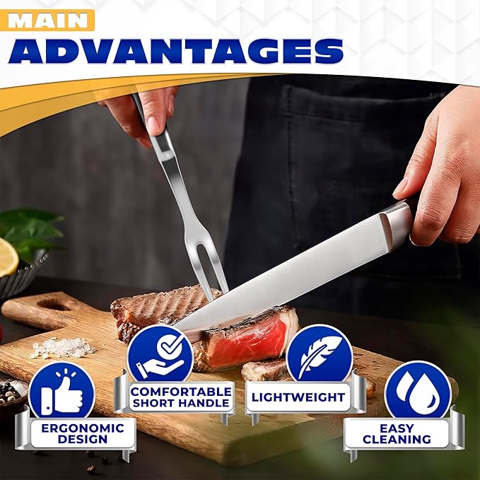 Carving Fork for Meat – 11" Two-Prong Stainless Steel Meat Fork with Long Heat-Resistant Handle, Durable and Practical for Grilling, Cooking, and Serving - Classic BBQ Design