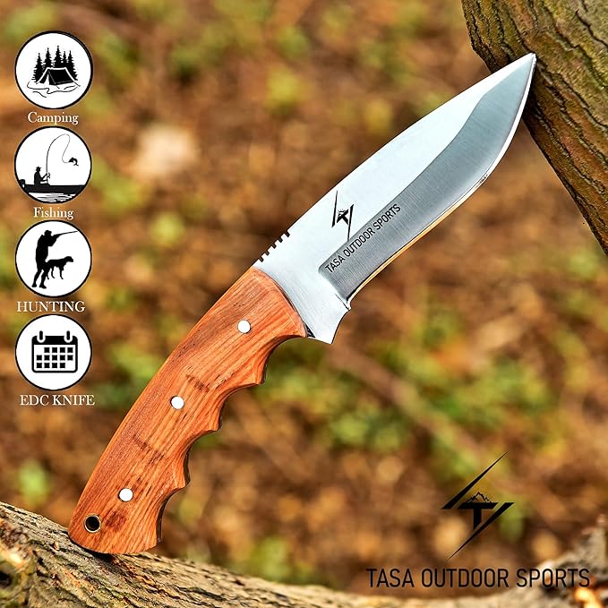Fixed Blade Knife – Handmade 9" Skinner Hunting Knife For Men With Olive Wood Handle, 1095c Steel Full Tang Bushcraft Knife With Sheath, For Camping, Survival and Outdoor Use