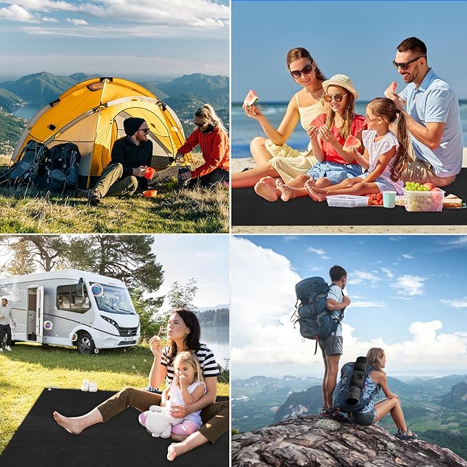 Camping Tent Carpet Mat, Large Picnic Blanket Waterproof Outdoor Camping Rugs Keeps You Warm & Dry Felt Tents Floor Mat with Storage Strap and Stakes for Hiking Lawn Inside Outside Tents, 6.2 X 5 Ft