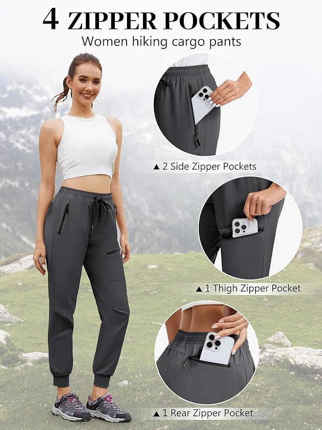 Womens Tall Hiking Pants 30/32/34 Inseam Lightweight Joggers Quick Dry 4 Pockets Travel Athletic Cargo UPF50+