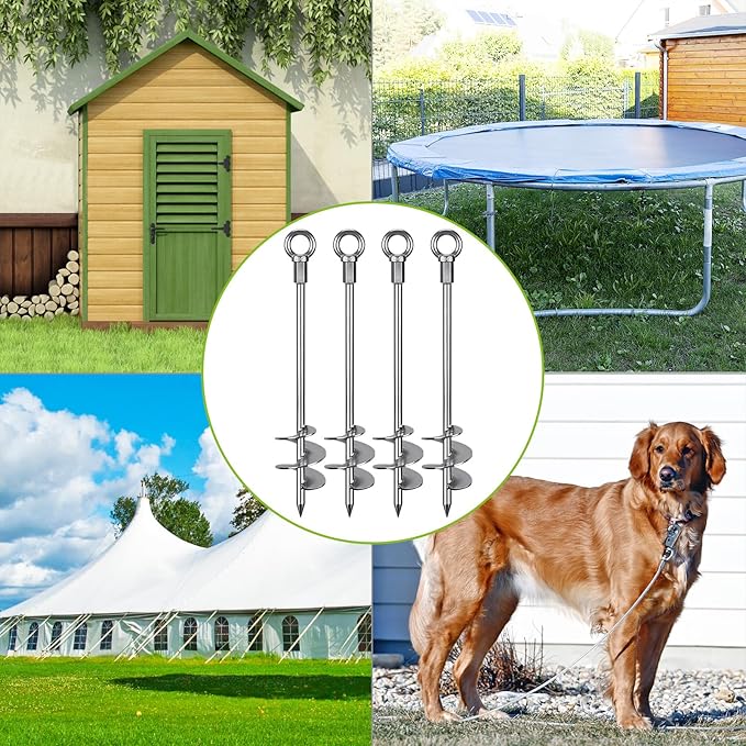30'' Ground Anchors Screw in Heavy Duty 12mm Solid Steel, 3" Spiral Blade with Smooth Edges, Fully Welded Design for Mobile Home, Shed, Trampoline, Swing Set, Carport, Earth, Tent, 6Pack
