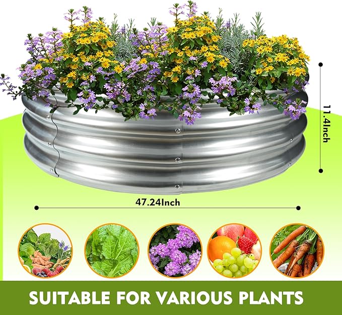 4FT Diameter Camp Fire Ring Pit, Large Round Galvanized Steel Fire Pit, Heavy Duty Steel Fire Pit Silver for Backyard, Camping, Bonfire (4x4x1FT)