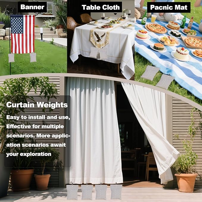12Pack Curtain Weights, 16oz Outdoor Curtain Weights Bag, Drapery Weighted Bottom Gazebo Weights Sandbag with Holder Clip for Drapes Cabana Gazebo Pergola Garden (Gray)