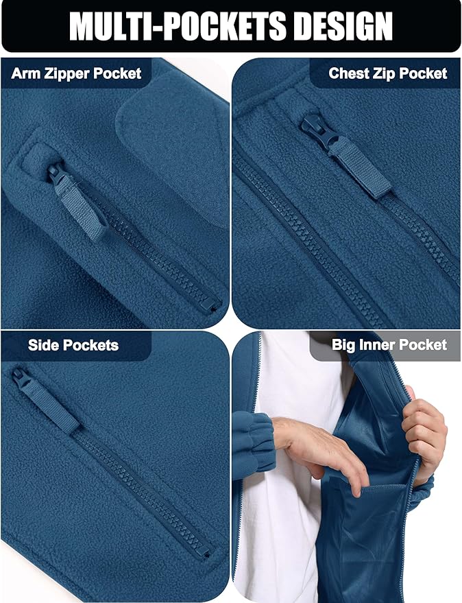 CRYSULLY Men's Fleece Jacket Tactical Full-Zip Winter Coat Jackets Multi Pockets