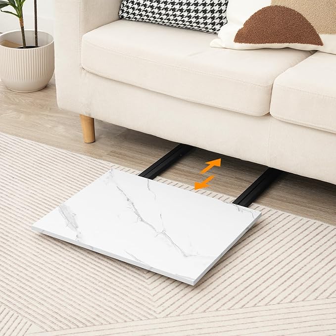 HOOBRO Folding TV Tray Tables, Set of 2 Stable Snack Table for Small Space, Portable Sofa Side Table, Easy Assembly and Storage, Ideal for Snacks and Meals in Living Room, Marble and Black BW25BZ01