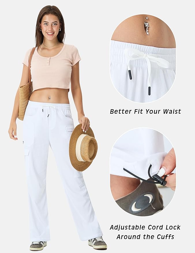 Women's Cargo Hiking Pants Lightweight Casual Quick Dry Straight Leg Camping Travel Pant for Work Golf with Multi-Pocket