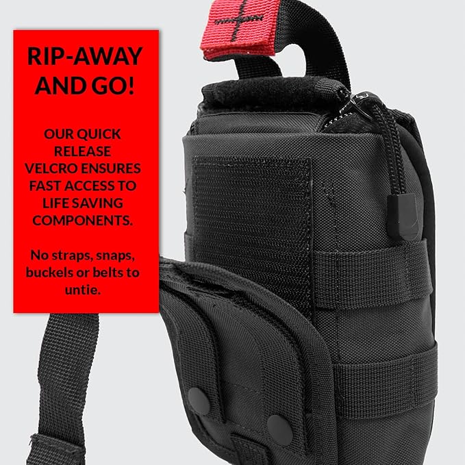 Premium Tactical Trauma IFAK Kit with Celox Hemostatic Granules, SOF Tourniquet and Pressure Bandage in Molle Pouch, Bleeding Control Kit (Black)