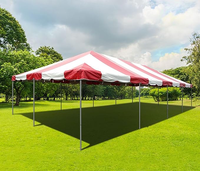 Party Tents Direct 20'x40' Weekender West Coast Tent Frame Party Tent (Red/White) PVC Top with Storage Bag - Tents for Parties, Weddings, Birthdays, Banquets, Fiestas, Workshop, Outdoor Event