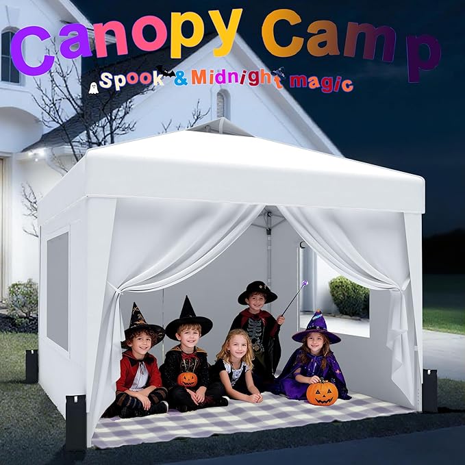 SANWAY 10x10 Pop Up Canopy Tent with Sidewalls x 4 – Easy Setup Canopy Tent, Waterproof, UV-Resistant, Portable with Carry Bag for Outdoor Events, Camping, and Backyard Parties – White