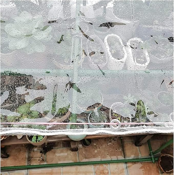 10' X 10' Outdoor Clear Tarp Curtain Waterproof Wind-Proof 0.35mm Transparent Vinyl Tarp for Patio Pergola Garden Canopy Rainproof Anti-Tear PVC Thick Cover with Grommets
