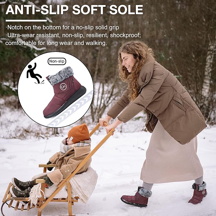 Women Snow Boots Winter Shoes with Fur Lined Warm Slip On Boots for Women Waterproof Booties Comfortable Outdoor Anti Slip Shoes